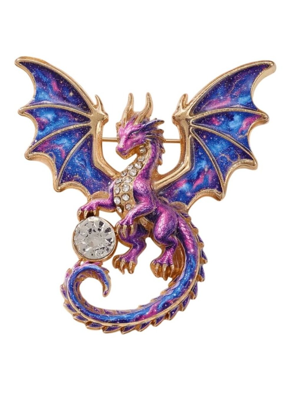 Enamel & Crystal Dragon Brooch Pin Purple & Blue